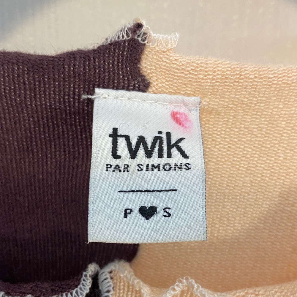Twik Y2K Style Brown Pink Long Sleeve Crop Top Colorblock Petite Small - Picture 7 of 17